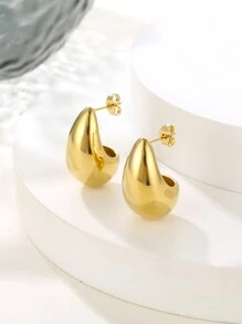 1pair Personality Simple Geometric Jewelry Hollow Water Drop Shaped Gold-Plated Titanium Steel Stud Earrings