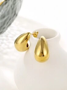 1pair Personality Simple Geometric Jewelry Hollow Water Drop Shaped Gold-Plated Titanium Steel Stud Earrings