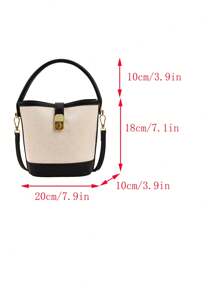 Mini bolso de mano de moda tipo balde de lona y PU para mujer, primavera/verano, varios estilos: bolso de mano/bolso de hombro/bandolera - Negro - Ver 6