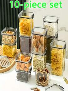 10 piezas / 1 pieza Contenedor de almacenamiento de plástico sellable, caja de almacenamiento de alimentos transparente, fiambrera, tarro de especias, frasco de almacenamiento de refrigerador, frasco para caramelos y frutas secas, para almacenar granos, arroz, fideos y otros suministros de cocina