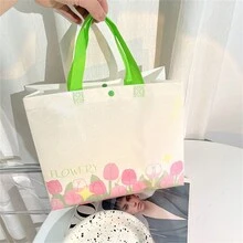 1入非織布郁金香禮品袋，優雅花卉層壓袋帶把手，適用於禮品，裝飾，婚禮，派對，服裝和購物婚禮派對禮品袋