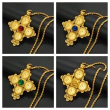 1pc Big Cross Pendants Necklaces Women Men Gold Color Jewelry Africa Coin Cross/Eritrea Habesha Necklace