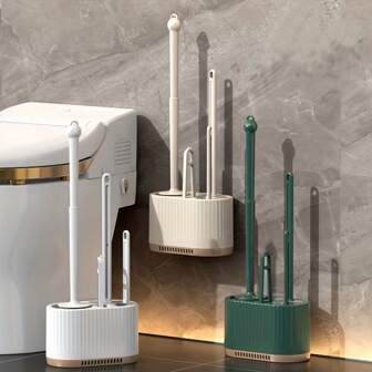 4pcs/Set Luxury Style Toilet Brush Set, Wall Mounted With Storage Shelf, Easy To Clean Bathroom Decor Fall Decor