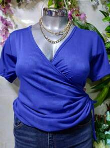 BLUSA TALLA CURVY DOBLE JARETA MOD. NALA TELA FRESCA RIF TEXTURA LIGERA - Azul Cadete - Ver 2