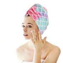 1入魚鱗印花吸水干髮帽，微纖維干髮巾，美人魚頭巾干髮帽 - 黃色 - 查看 3