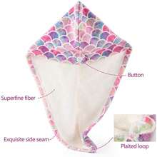 1入魚鱗印花吸水干髮帽，微纖維干髮巾，美人魚頭巾干髮帽 - 黃色 - 查看 5