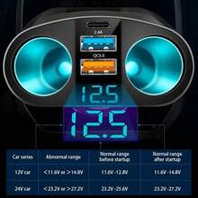 QC3.0 Car Charger Lighter Socket Splitter 12V/24V Dual USB Power Adapter Car Socket 5 Ports For Mobile Phone DVR Charging Type-C,New 66W Super Fast Charging QC3.0 Car Charging One Drive Two Digital Cigar Lighter Multi Functional USB Car Charger Car Accessories