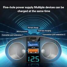 QC3.0 Car Charger Lighter Socket Splitter 12V/24V Dual USB Power Adapter Car Socket 5 Ports For Mobile Phone DVR Charging Type-C,New 66W Super Fast Charging QC3.0 Car Charging One Drive Two Digital Cigar Lighter Multi Functional USB Car Charger Car Accessories