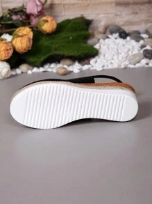 Nuevas sandalias de tacón de cuña para mujer con suela tejida, punta cerrada, estilo informal para vacaciones, calzado de mujer de tacón alto versátil - Negro - Ver 7