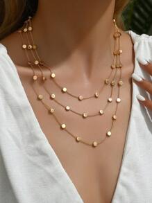 1條簡約優雅流行的多層金鏈項鍊，適用於女士的日常和假日休閒配飾 - 金黃色 - 查看 1