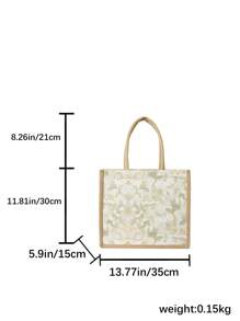 Women's Flower Print Large Capacity Shoulder Tote Bag, Exquisite Floral Bag For Women , Green - Army Green - View 6