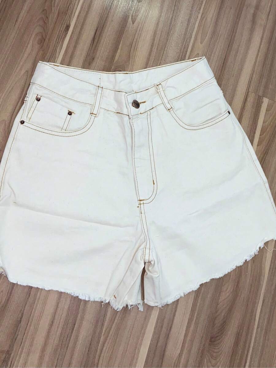 Women Denim Shorts - 米色 - 查看 1