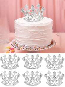 6入組小珍珠裝飾皇冠飾品，蛋糕裝飾，生日蛋糕裝飾，花藝裝飾，迷你皇冠公主礎裝飾品，適用於嬰兒淋浴、生日、婚禮、聖誕節、公主主題派對裝飾，新生兒照片道具 - 彩色 - 查看 3