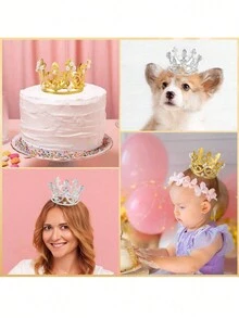 6入組小珍珠裝飾皇冠飾品，蛋糕裝飾，生日蛋糕裝飾，花藝裝飾，迷你皇冠公主礎裝飾品，適用於嬰兒淋浴、生日、婚禮、聖誕節、公主主題派對裝飾，新生兒照片道具 - 彩色 - 查看 7