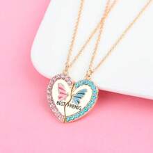 2 pièces/ensemble Collier pendentif cœur papillon mignon pour filles. Colliers d'amitié BFF. Bijoux d'amis les meilleurs. Cadeau pour la Saint-Valentin, maman, mère, Fête des mères