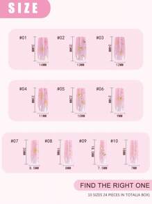 Add A Touch Of Romance With 24pcs Pink Gradient Glitter Starry False Nails With One Jelly Glue & A Nail File For Full Coverage Wear. Suitable For Women And Girls To Wear In Various Occasions. Press On Nails Nail Supplies - Multicolor - View 3