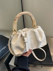 雲拱摺皺設計的單肩包，時尚女性手提包 - 米色 - 查看 2