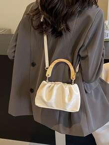 雲拱摺皺設計的單肩包，時尚女性手提包 - 米色 - 查看 7