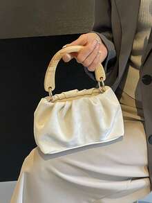 雲拱摺皺設計的單肩包，時尚女性手提包 - 米色 - 查看 8