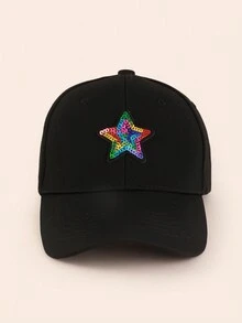 Street 1入女士多彩五角星棒球帽，可愛休閒萬用遮陽帽 - 黑色 - 查看 2