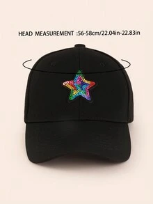 Street 1入女士多彩五角星棒球帽，可愛休閒萬用遮陽帽 - 黑色 - 查看 4