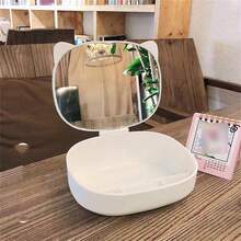 1pc Cosmetics Storage Box With Mirror For Home Use, Dual-Purpose Lipstick Organizer And Portable Dressing Case For Dormitory Tabletop - White - View 4
