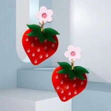 2入組創意草莓耳環套裝，可愛又可人的水果風格耳環 - 草莓 - 查看 10