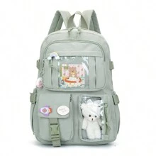 2025款可爱女式背包 防水多口袋尼龙学生背包 女生可爱笔记本电脑书包 - 軍綠色 - 查看 7