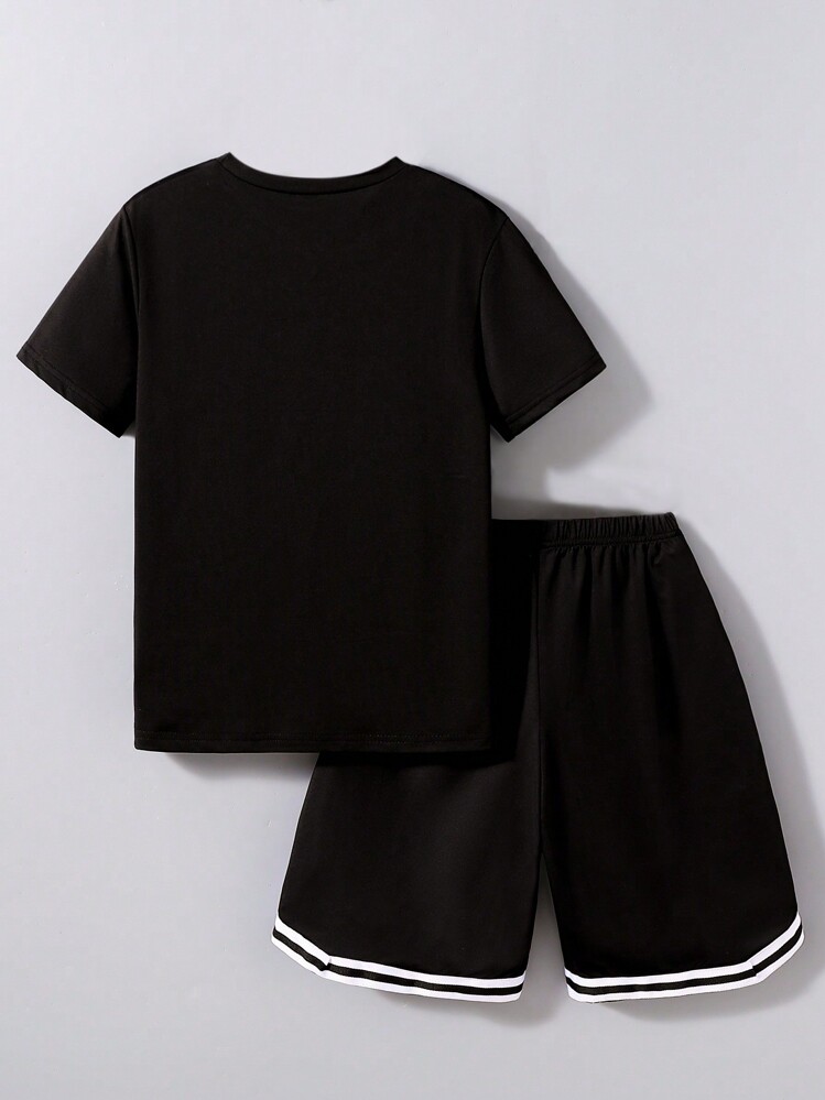 2pcs/Set Toddler Boys' Colorful Football Print T-Shirt And Shorts Set, Casual Street Sports Outfit, Lightweight Summer Wear - Black - View 4
