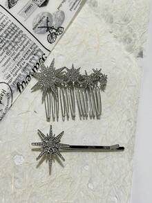 Street 2/3 Bộ Phụ Nữ Thanh Lịch Lấp Lánh Y2K Kim Cương Giả Ngôi Sao Kẹp Tóc, Phụ Kiện Tóc Tông Màu Bạc Thích Hợp Để Đeo Hàng Ngày & Làm Quà Tặng - Bạc - Xem 2