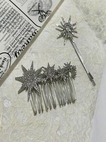 Street 2/3 Bộ Phụ Nữ Thanh Lịch Lấp Lánh Y2K Kim Cương Giả Ngôi Sao Kẹp Tóc, Phụ Kiện Tóc Tông Màu Bạc Thích Hợp Để Đeo Hàng Ngày & Làm Quà Tặng - Bạc - Xem 9