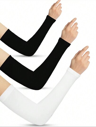 3 Pairs Women Straight Fabric Sun Protection Sleeves (Black & White) Halloween