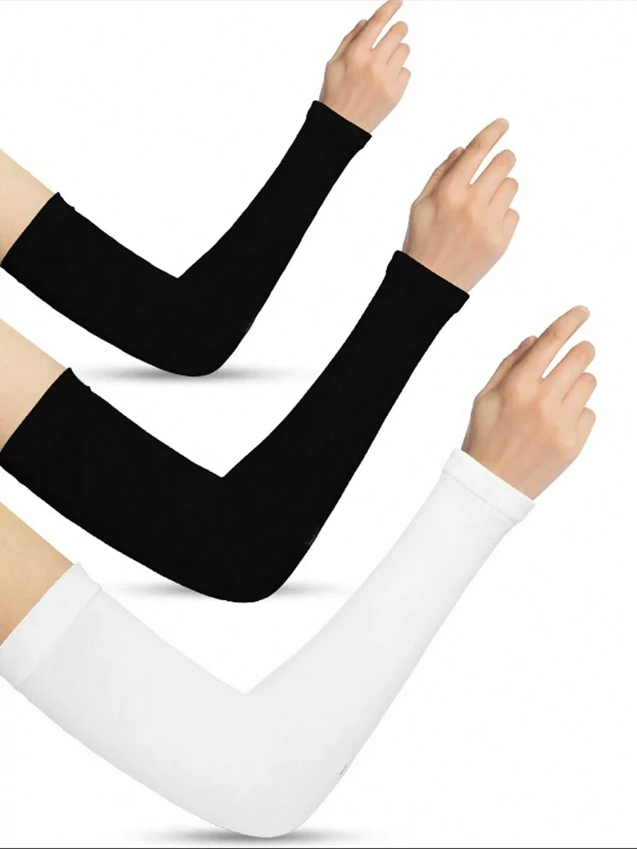 3 双女式直筒面料防晒袖套（黑色和白色）万圣节 - 彩色 - 查看 1