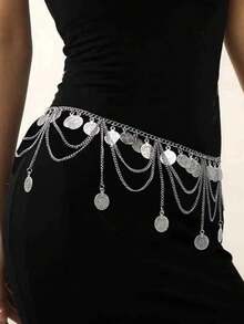 1入組比基尼腰鏈，流蘇金屬身體鏈，可調節女性沙灘穿著飾品，用於泳裝裝飾 - 彩色 - 查看 1