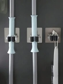 8入組/1入組免打孔拖把架，多功能微痕掛鉤，浴室掃帚掛架，廚房組織者，壁掛工具組織者，黏合式掃帚夾，適用於家居儲存，清潔工具和用品，宿舍必備物品 - 黑色 - 查看 4