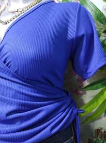 BLUSA TALLA CURVY DOBLE JARETA MOD. NALA TELA FRESCA RIF TEXTURA LIGERA - Azul Cadete - Ver 3