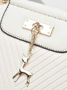 PLANEE 2024 New Pure White Women Handbag, Collegiate Style Deer Pendant Shoulder Crossbody Bag, Work Tote, Ideal Gift For Valentine's Day, Mother's Day, Mom Essential Everyday Bag - White - View 8