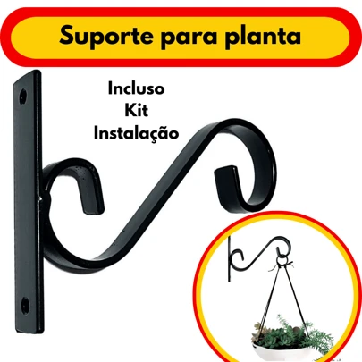 Suporte rústico estilo mão francesa produzido em ferro é ideal para pendurar vasos de plantas na parede
