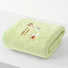 1条珊瑚绒柔软吸水卡通刺绣水彩设计男女通用浴巾、泳巾、沙滩毯、头发/面巾，适合居家、海滩、游泳、返校季、美容院、家庭浴室、酒店、运动、家居必备、毛巾、护肤浴巾 - 黃色 - 查看 16