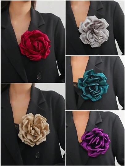 1pc 15cm Polyester Fabric Handcrafted Brooch Pin For Women, Exaggerated Floral Design Suitable For Daily Wear, Formal Dress, Evening Party And Versatile Clothing Accessory. Valentine's Day Accessories