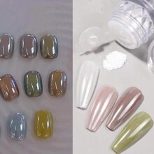 0.5克/盒 釉面甜甜圈珠光铬粉 1包 铬粉指甲粉 冰透明铬粉指甲粉，高光泽珠光闪粉金属颜料 0.5克 - 白色 - 查看 6