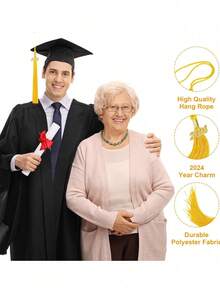 1pc- Graduation Tassel 2024 Academic Graduation Party Decoration Graduation Cap Tassel 2024 Graduation Ceremony Accessory (Gold/Black) - Gold - View 8