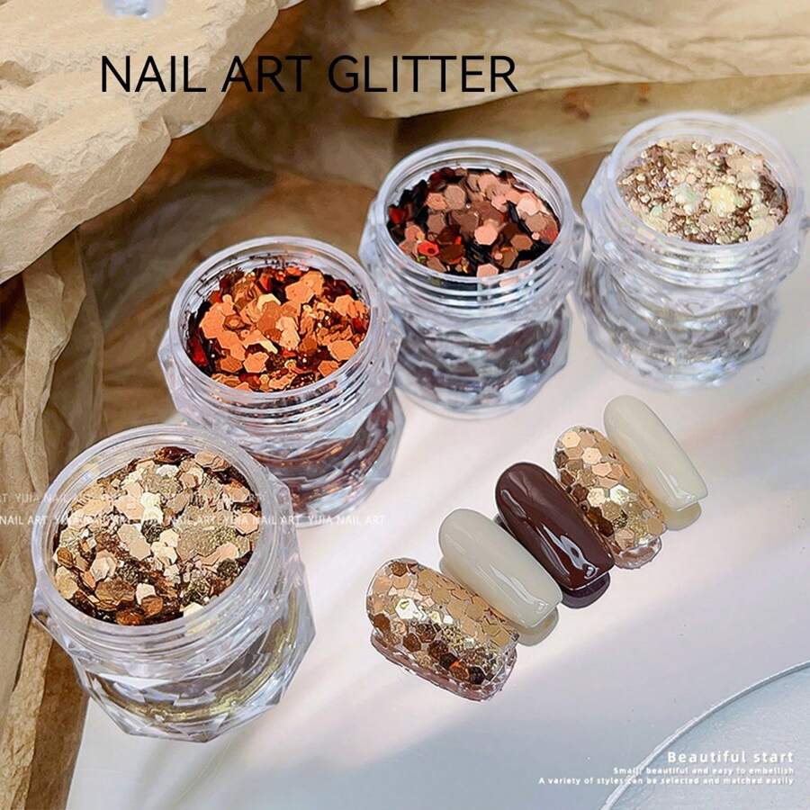 Maillard-Stil Nagel Glitzer, Metallflitter und Blitzpulver für hohe