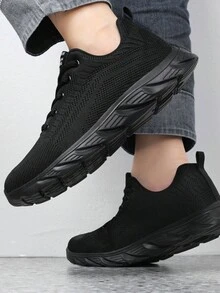 時尚男士透氣針織運動鞋 - 防滑、舒適的鞋帶設計，適合戶外愛好者 - 黑色 - 查看 2