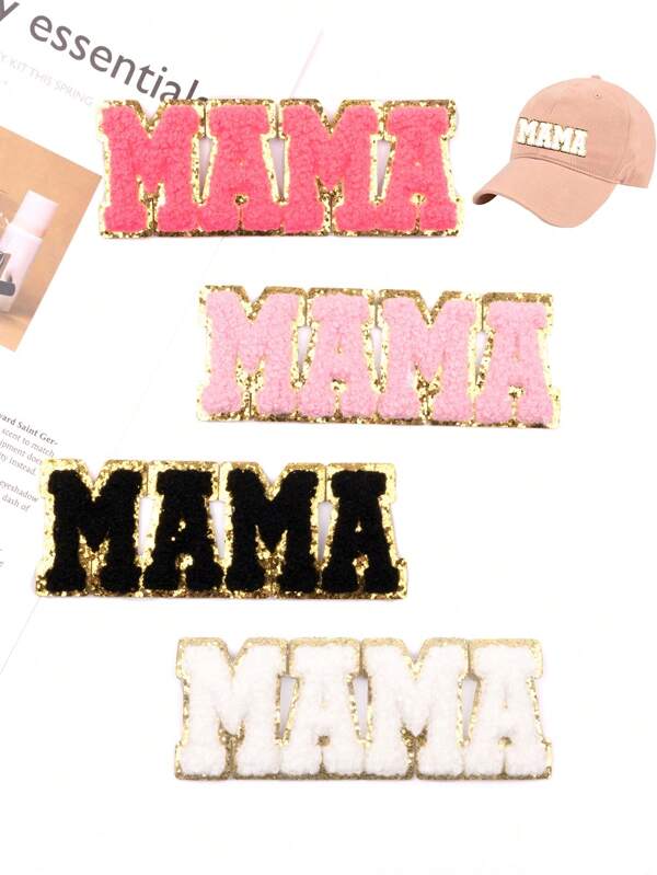 1-4pcs Colorful Chenille "MAMA" Embroidery Patch, Iron-On Decorative Patches For DIY Mother's Day Gift, Bags, Hats And Clothing