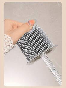 硅胶马桶刷套装，壁挂式，无需钻孔，浴室长柄清洁刷，可重复使用马桶清洁工具 - 透明灰 - 查看 4