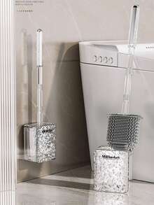 硅胶马桶刷套装，壁挂式，无需钻孔，浴室长柄清洁刷，可重复使用马桶清洁工具 - 透明灰 - 查看 2