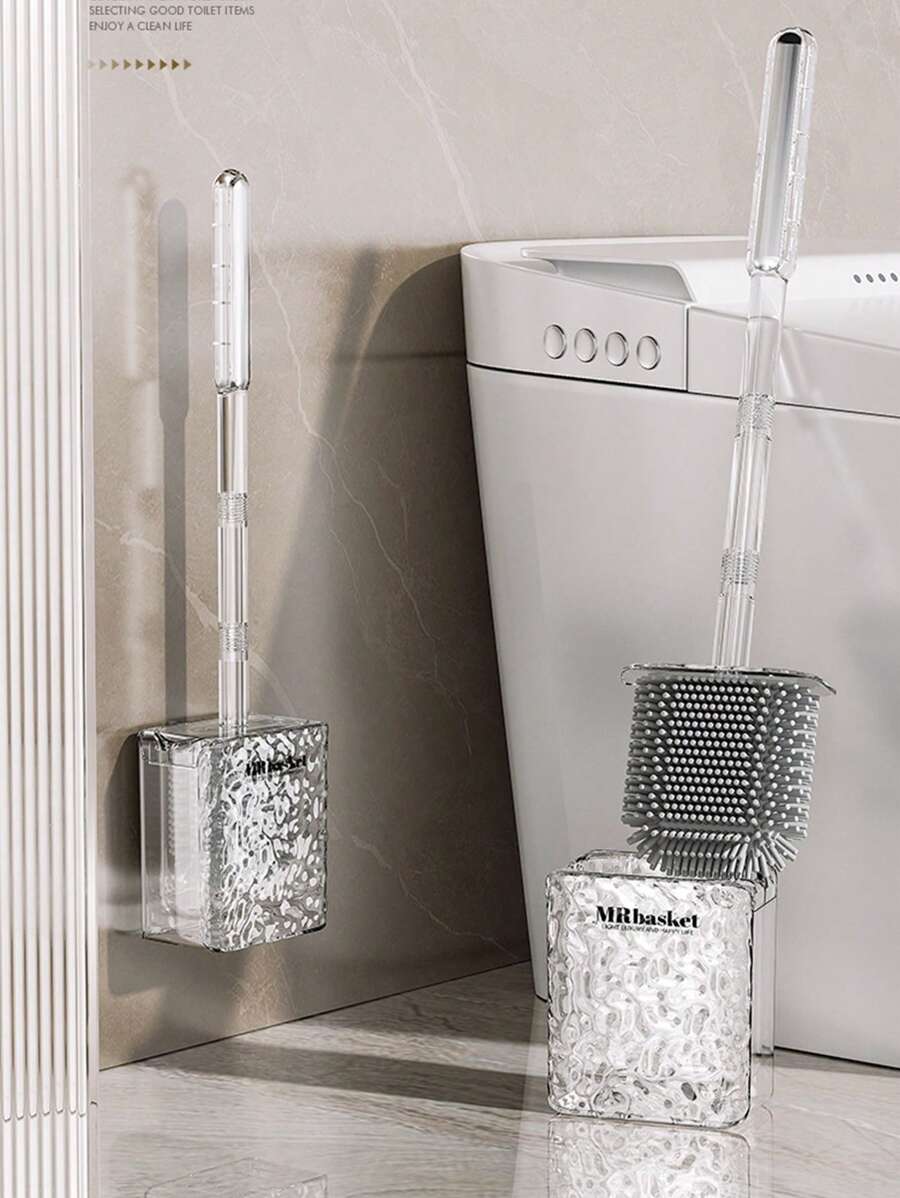 硅胶马桶刷套装，壁挂式，无需钻孔，浴室长柄清洁刷，可重复使用马桶清洁工具