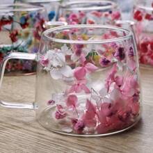 1 pièce Mug double paroi 200 ml, tasse à fleurs séchées, tasse à café, tasse à thé au lait, tasse à Américano glacé, verre, résistant à la chaleur, verre transparent en borosilicate haute qualité. Grand design floral, sensation de main confortable. Convient pour une utilisation en hiver et en été. Excellent cadeau pour un couple, un ami, la famille, un anniversaire, des vacances, des accessoires de cuisine - Transparent - Voir 4