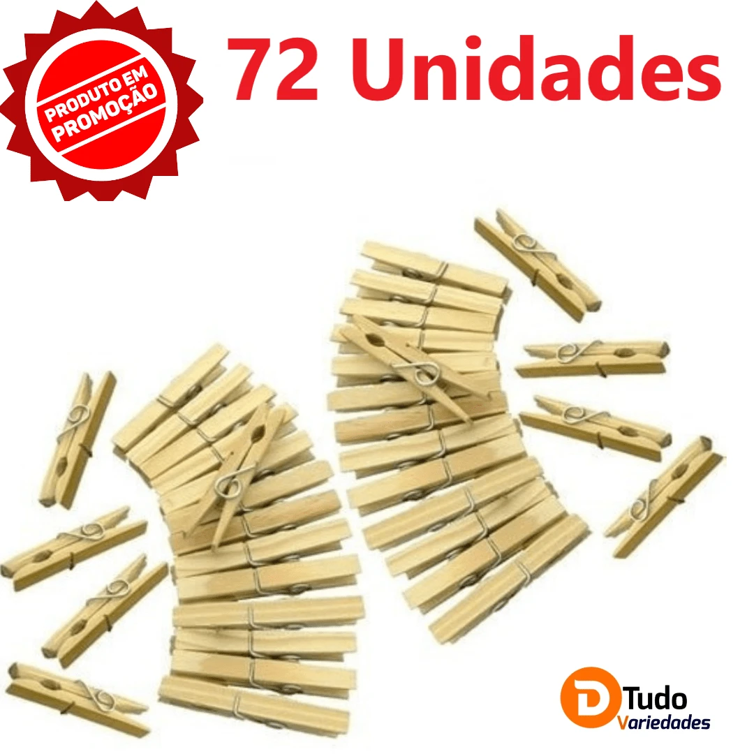 Kit 72 Prendedor De Roupas Madeira SUPER RESISTENTE - Marrom - Visão 1
